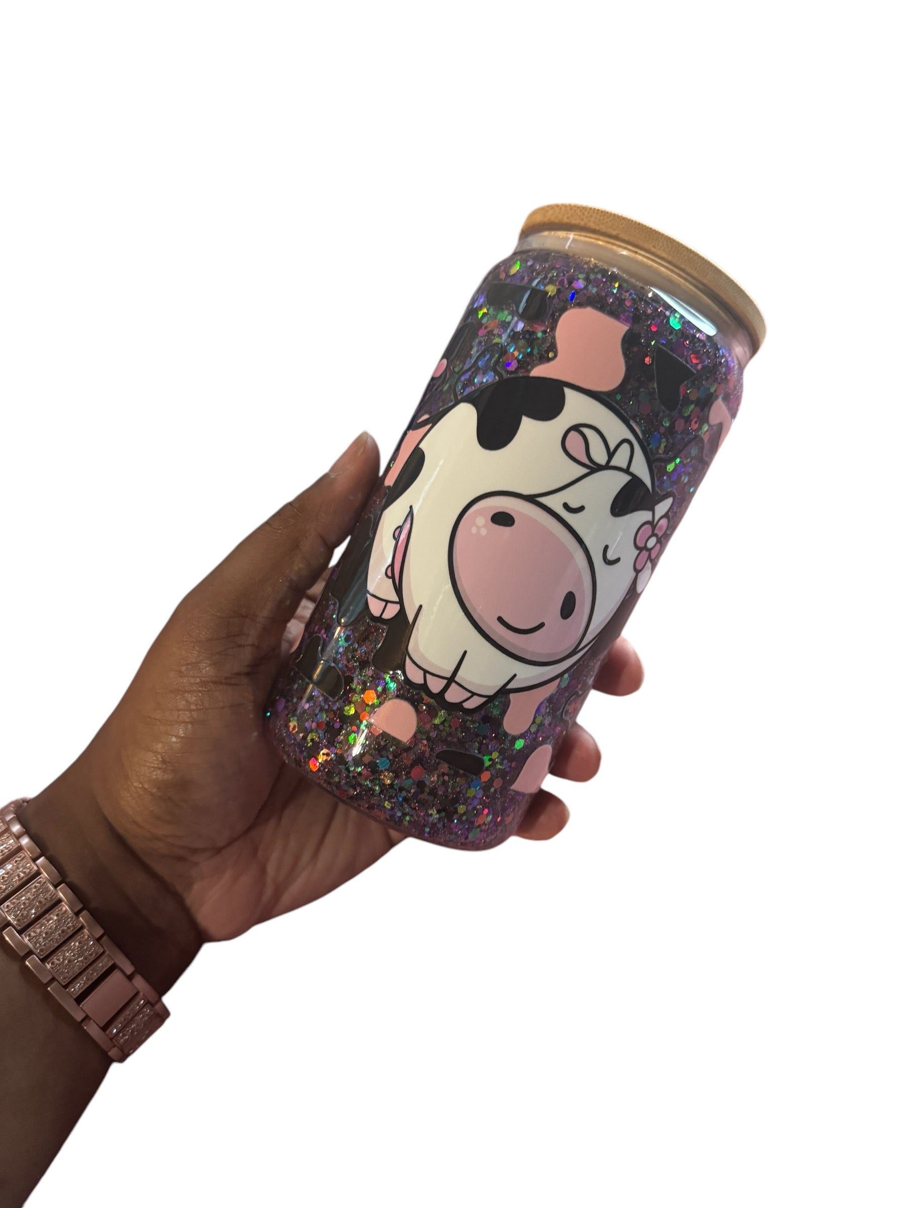 Cut cow glitter tumbler